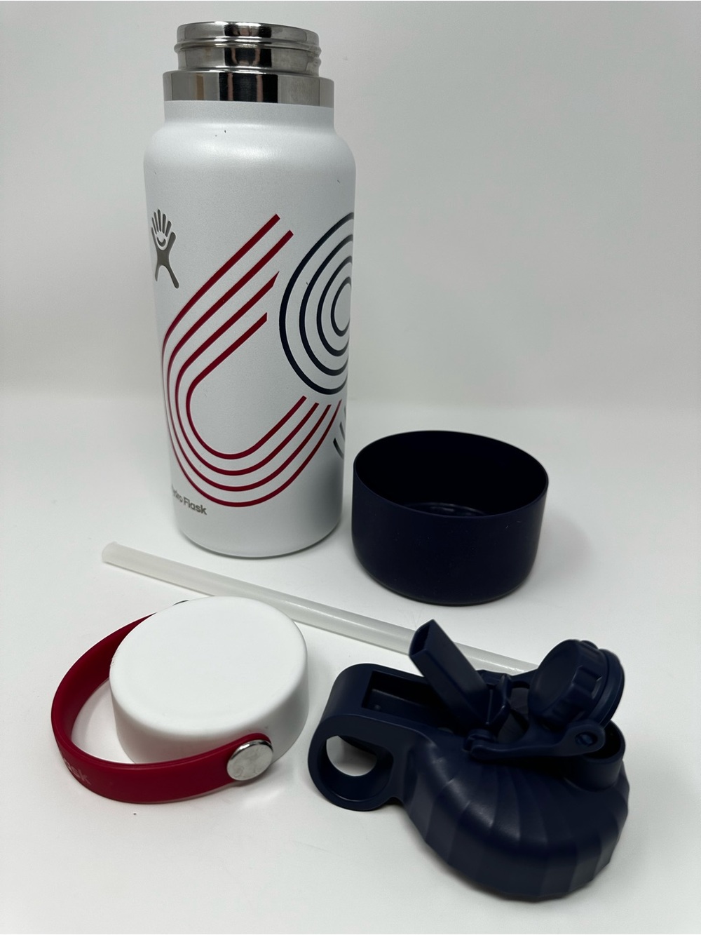 Hydro Flask USA 32 oz. White Bottle with Red & Navy Graphic and Navy Cap